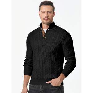 2025 Men's Cable Knit <b>Pullover</b> <b>Sweater</b> Casual Long Sleeve Stand Collar Button Plus Size Anti-Wrinkle Knitted <b>Sweater</b> Pattern - Product Image 5
