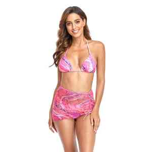 Traje de Baño Bikini de Dos Piezas para Mujer, Personalizado, Cintura Alta, Talla Regular, Sublimado, Corte Alto, Color Sólido, Cuello Halter, Ropa de Playa - Product Image 4