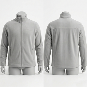 Heavyweight 350 GSM Soft Polar Fleece Work <b>Jacket</b> <b>Light</b> Grey Back Yoke Panel Custom Embroidery Logo Winter Hiking Camping - Product Image 1