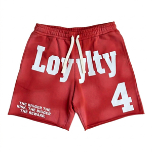 Shorts en toile personnalisés pour hommes, respirants, taille mi-haute élastique, logo vieilli, délavés à l'acide, entrejambe de 5 pouces, style décontracté urbain, très tendance - Product Image 1
