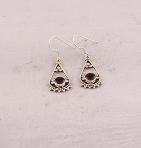 Wholesale 925 <b>Sterling</b> <b>Silver</b> Natural Red Garnet Dangle Earrings Vintage Handcrafted Twisted <b>Wire</b> Open Teardrop Wedding Party - Product Image 4