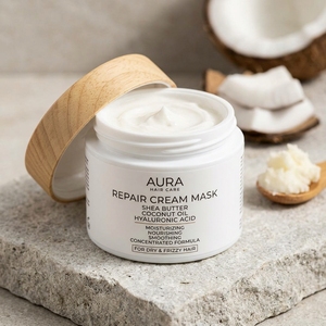 Crema Reparadora para el Cabello con Manteca de Karité, Aceite de Coco y Ácido Hialurónico, Hidratante, Nutritiva, Suavizante, Fórmula Concentrada para Cabello Seco y Encrespado - Product Image 2