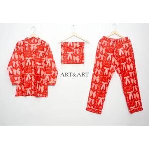 Ensemble pyjama en coton 100% pur, imprimé floral, tissu tricoté à la main, vêtements de détente d'été pour la maison, l'hôtel, les demoiselles d'honneur, femmes - Product Image 1