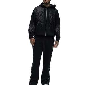 Chándal de hombre con pedrería, moderno 2026, de invierno, clásico, de color liso, con cintura elástica, de algodón suave, con cremallera completa, de alta calidad - Product Image 1