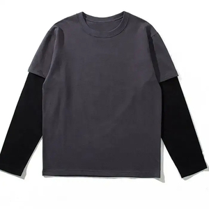 <b>Men's</b> Long Sleeve Contrast ColorThermal T-Shirt O-Neck Knitted Cotton Casual Regular Fit Solid White with Black Sleeves - Product Image 5