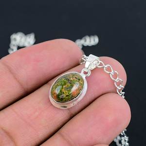 Collar con Colgante de Unakita Natural, Plata de Ley 925, 8x10mm, Ovalado, Hecho a Mano, Delicado y Minimalista, Joyería para Mujer - Product Image 3