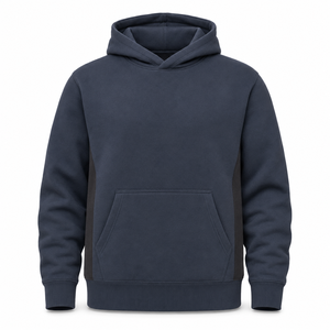 Sudadera con Capucha de Forro Polar Grueso Azul Marino al por Mayor, Paneles Laterales en Contraste, Bolsillo Canguro, Transpirable, Ropa Urbana para Hombre, 100% Poliéster - Product Image 1