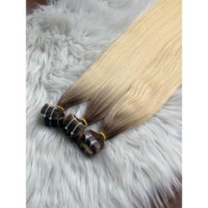 Extensions de cheveux humains blond cendré ombré, lisses, à bandes adhésives, 3 pièces - Product Image 6