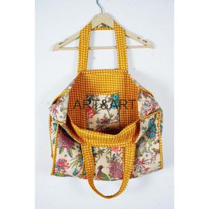 Quilted Cotton Carry Handbags Indian Hand Block Printed Cotton Quilted Sustainable Tote Bag - Product Image 5