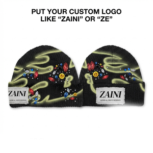 หมวกบีนนี่ถักลายซี่โครงพรีเมียม ZAINI ผ้าอะคริลิก 320 GSM ปักลายสีดำ สไตล์ยูนิเซ็กซ์ หมวกฤดูหนาว - Product Image 1