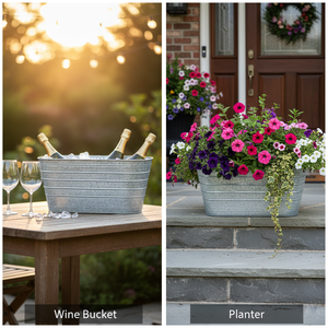 Pot de Jardin Galvanisé Style Ferme Moderne pour Décoration Intérieure et Extérieure - Seau Rectangulaire en Métal Gris de 16 Pouces - Product Image 4