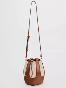 Leather Bucket <b>Bag</b> Women's Tan Beige <b>Canvas</b> <b>Drawstring</b> Crossbody Soft Minimalist Style All Seasons - Product Image 6