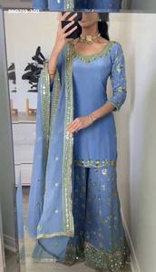 Nouvelle variété de tenues de fête en faux georgette avec broderie et travail de sequins, ensemble sharara-top et dupatta, fournisseur de vêtements ethniques de Surat. - Product Image 2