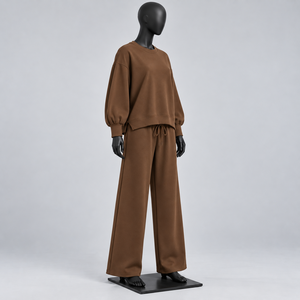 Conjunto Deportivo de 2 Piezas para Mujer LILLUSORY, Estilo Vintage Otoñal, Corte Holgado, con Cordón Ajustable, Color Sólido, Tejido de Viscosa/Poliéster, Largo Completo - Product Image 4