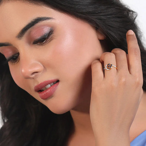 Blue Color Stone Geometric Loop Diamond Ring - Product Image 3