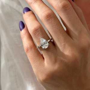 3 Carat Pear Cut E VVS2 Lab Grown Diamond High Set <b>Unique</b> Neck Hidden Halo <b>Engagement</b> <b>Ring</b>, White Gold ,IGI Certified - Product Image 2