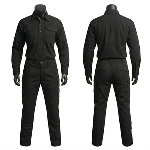 Women Security Uniform 240 GSM Poly Cotton Ripstop <b>Black</b> Tactical Panel Shirt <b>Pant</b> Set Custom Embroidery Print Durable Fit - Product Image 1