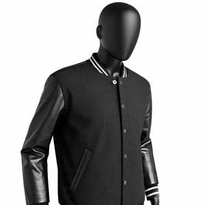 Blouson universitaire noir pour homme, imperméable, respirant, réversible, couleur unie, fermeture boutonnée, décontracté, streetwear d'hiver - Product Image 3
