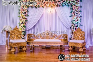 ชุดโซฟาแกะสลักสีเงินสำหรับงานเลี้ยงฉลองสมรสสุดหรู  โซฟาคู่สำหรับเจ้าบ่าวเจ้าสาวที่นั่งสบาย  ของตกแต่งงานอีเว้นท์ ลอนดอน - Product Image 2