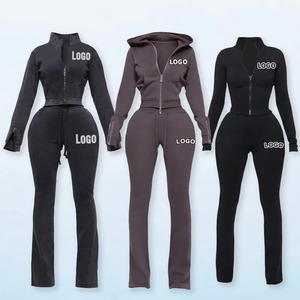 Conjuntos Deportivos Casuales de Invierno para Mujer, Diseño Personalizado con MOQ Bajo, Uso en Exteriores, Color Sólido, Lona Lisa, 100% Algodón, Conjunto de 2 Piezas - Product Image 4