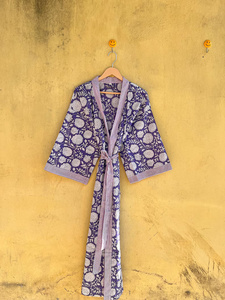 Robes kimono en coton imprimé ethnique, manches courtes, col en V, longueur intégrale, motif floral, vêtements décontractés d'été - Product Image 2
