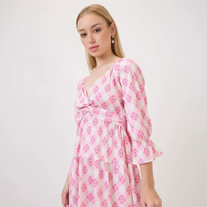 Elegant Women Summer Knee-Length Spring Summer Chiffon <b>Three</b> Quarter Sleeve Floral Printed Formal Party Wear Digital Printing - Product Image 1