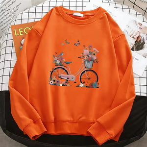 Sudaderas con capucha para mujer, sudadera de lana cálida con estampado de mariposas florales retro y bicicleta, jersey suave con cuello redondo, nueva calidad profesional - Product Image 5
