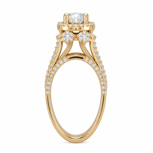 แหวนหมั้นเพชรแล็บโกรว์ทรงโรสโกลด์ 14KT ชุบโรเดียม ประดับเพชรแบบฮาโล ดีไซน์หรูหรา ประดับเพชรแบบหลายแถว ฝังเพชรแบบพาเว่ ได้รับการรับรองจาก IGI เหมาะสำหรับงานปาร์ตี้ - Product Image 2