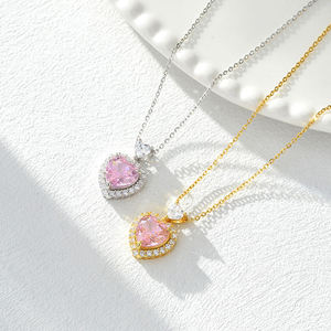 Collier pendentif AMBER JEWELS pour femme, diamant rose fantaisie taille brillant rond, plaqué or 14 carats, classique, pour tous les jours - Product Image 3