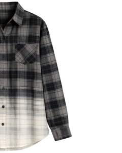 Camisa de Franela a Cuadros Ombre Color Carbón para Mujer, Personalizada por el Fabricante, Manga Larga, Cierre de Botones, Informal, Mezcla de Algodón, Otoño Invierno - Product Image 4