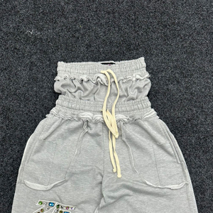 Pantalones Cortos de Felpa Francesa 100% Algodón, de Cintura Alta, Doble Cintura, Estilo Vintage, Casuales, Talla Grande, con Logotipo Personalizado, Venta al Por Mayor - Product Image 4