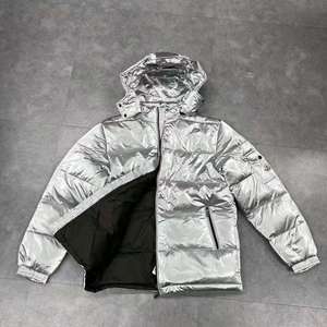 TOP Quality Unisex Silver Metallic <b>Hooded</b> Puffer Jacket Thick Cotton Waterproof Windproof Winter <b>Coat</b> Zip-Up Solid Casual - Product Image 4