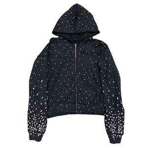 Sudadera con Capucha para Hombre, Mezcla de Algodón y Poliéster, Detalle de Pista de Carreras, Capucha con Cordón Ajustable y Cristales, Sudadera Casual con Pedrería - Product Image 1