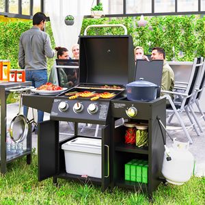 Grill a Gas Propano a 3 Bruciatori con Fornello Laterale, Potenza 37.000 BTU, Area di Cottura 310 Pollici Quadrati Griglia per Barbecue da Giardino con Ripiani per Area Cucina all'Aperto - Product Image 2