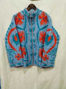 Velvet Embroidered Floral Winter Breathable Cotton <b>Jacket</b> <b>Mandarin</b> <b>Collar</b> Full Sleeve Women's Coat Hand Embroidery Design - Product Image 3