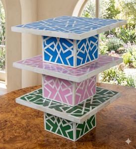 Soporte para Pastel con Incrustaciones de Hueso Hecho a Mano, Plato Cuadrado de Resina para Postres, Bandeja de Servicio de Varios Niveles, Solo Lavar a Mano, para Bodas y Fiestas de Cumpleaños - Product Image 5