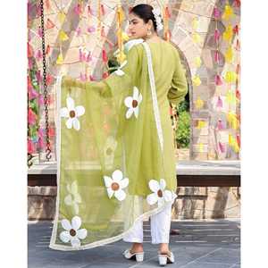 Conjunto de Traje de Rayón Pintado a Mano para Mujer, Talla XS, Color Verde, Marca Nimrat - Product Image 6