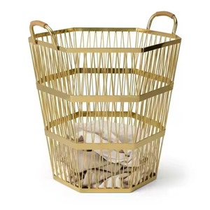 Panier à linge en fil métallique doré de qualité supérieure, grand panier de rangement pour vêtements sales en maille métallique avec poignées latérales - Product Image 5