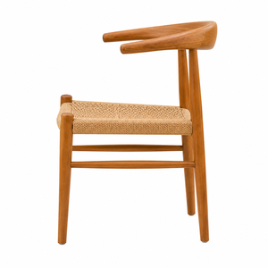 Chaise de salle à manger scandinave moderne, écologique, imperméable, en teck massif, avec assise en corde de papier et dossier incurvé enveloppant - Product Image 4