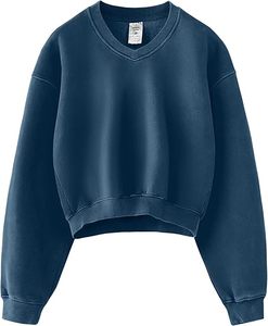 Sweatshirt for Women Acid Wash Athletic sweatshirts Fleece round neck Long Sleeve Crop Pullover Women Sweatshirts Cotton Fleece - Product Image 1