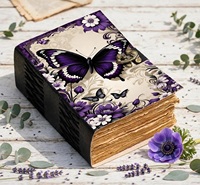 Carnet en cuir violet à motifs papillons, 200 feuilles, style vintage, fait main, pour aquarelle et écriture, par Herb Heritage