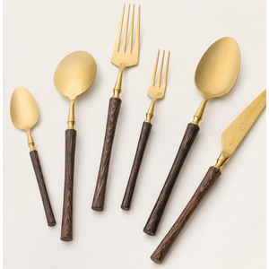 Juego de Cubiertos de Acero Inoxidable Dorado de Lujo de Alta Calidad con Mangos con Patrón de Madera, Juego de Cubiertos para Bodas, Restaurantes y Hoteles - Product Image 3