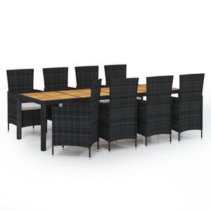 Set da pranzo in Poly Rattan da 9 pezzi con cuscini Set da giardino nero - Product Image 2