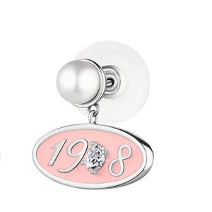 Boucles d'oreilles pendantes en perles roses et blanches avec pendentif ovale en émail, bordure dorée, bijoux élégants et tendance pour femmes et filles, cadeau de fête - Product Image 3