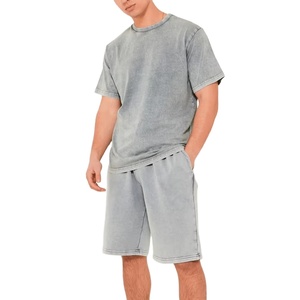 Ensemble deux pièces décontracté pour couple : T-shirt d'été à manches courtes 100 % coton et short à ourlet roulé, personnalisable avec logo, grandes tailles pour hommes - Product Image 1
