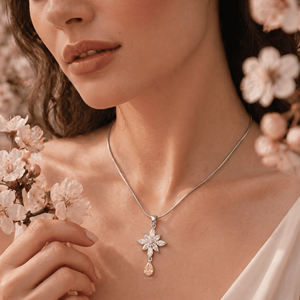 Collar con colgante floral de diamante cultivado en laboratorio, colgante de flor en oro blanco, diamante amarillo en forma de pera, elegante joyería fina, regalo para mujeres. - Product Image 1