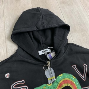 Sweat à capuche zippé brodé Silent Venom pour homme, coupe oversize, style streetwear, en molleton de coton noir personnalisé, tricoté pour l'hiver - Product Image 6