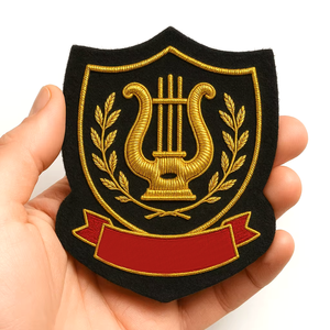 Custom Hand Embroidered Eco-Friendly Nickel-Free Bullion Badge Gold Wire Emblem for Orchestras <b>Bands</b> Ensembles & Uniforms - Product Image 4