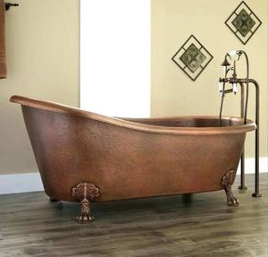Bañera de Cobre con Diseño de Patas de Gato y Grifo de Suelo, Estilo Antiguo, Independiente - Product Image 1