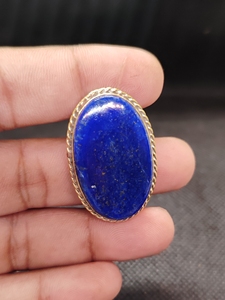 Natural <b>Lapis</b> <b>Lazuli</b> Brass Groove Pendant | Handmade Bezel Setting Gemstone Pendant | Vintage Style Women's Jewelry - Product Image 5